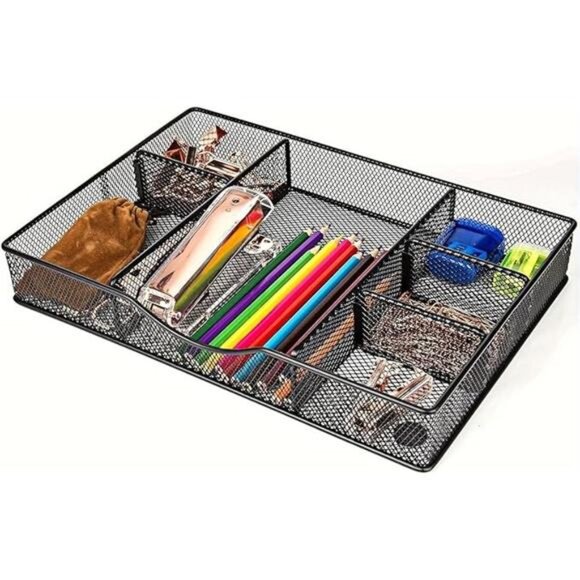 metal mesh desk drawer organizer adjustable office storage tray home drawer bin - Picture 7 of 7